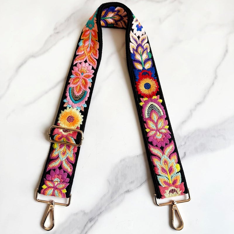 TCOMVEZ Embroidery Flower Purse Strap Replacement Crossbody for Handbags Women Guitar Strap 2 inch Wide Adjustable Bag Straps - Image 3